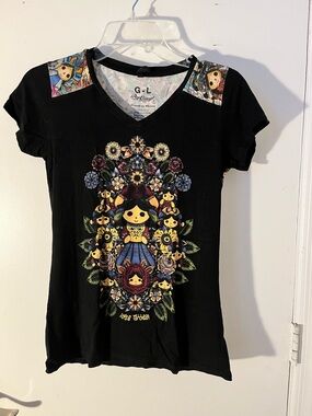 Ay  Guey black T-shirt made in Mexico titled “Arbol de la Petra” large.